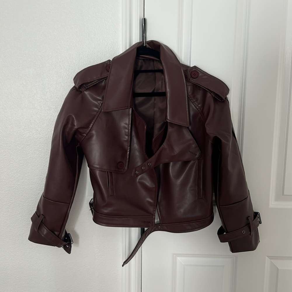 Wine colored faux leather oversized motorcycle jacket - Picture 7 of 7